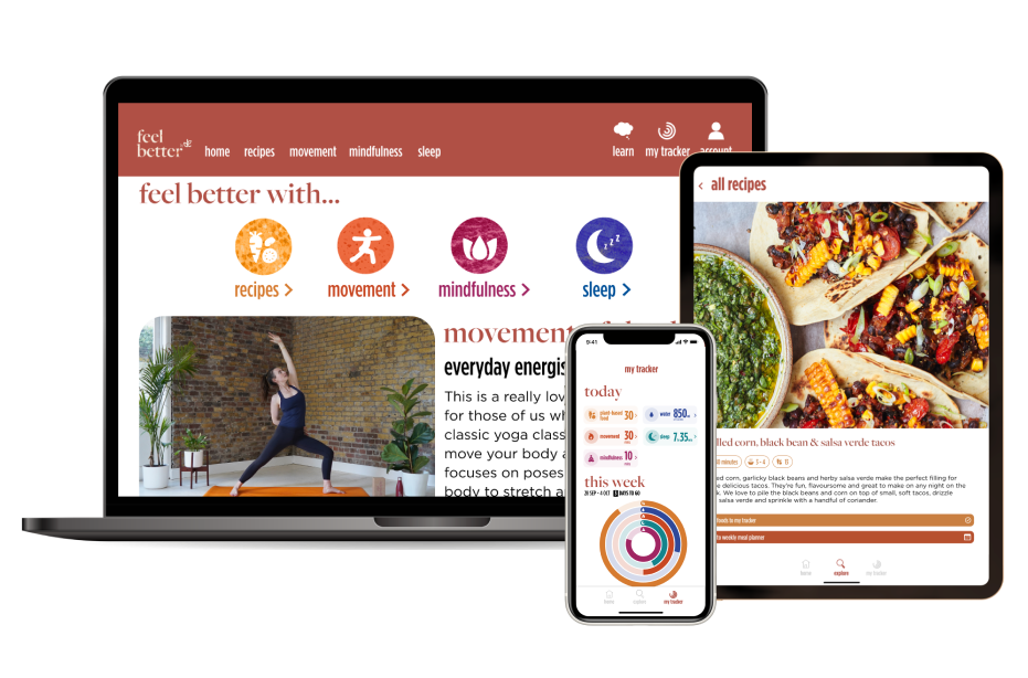 The 'feel better' app show on laptop, tablet and smartphone